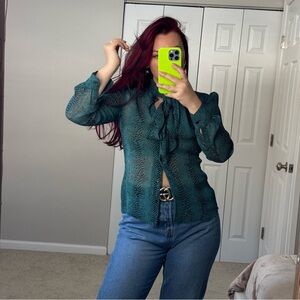 Transparent green blouse size S snake print with bow